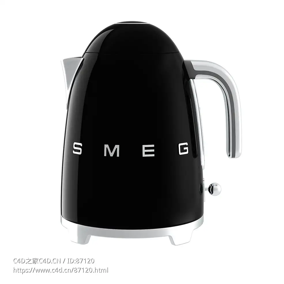 蓝色复古电水壶厨房电器3D模型素材下载KLF03BLEU Kettle by Smeg