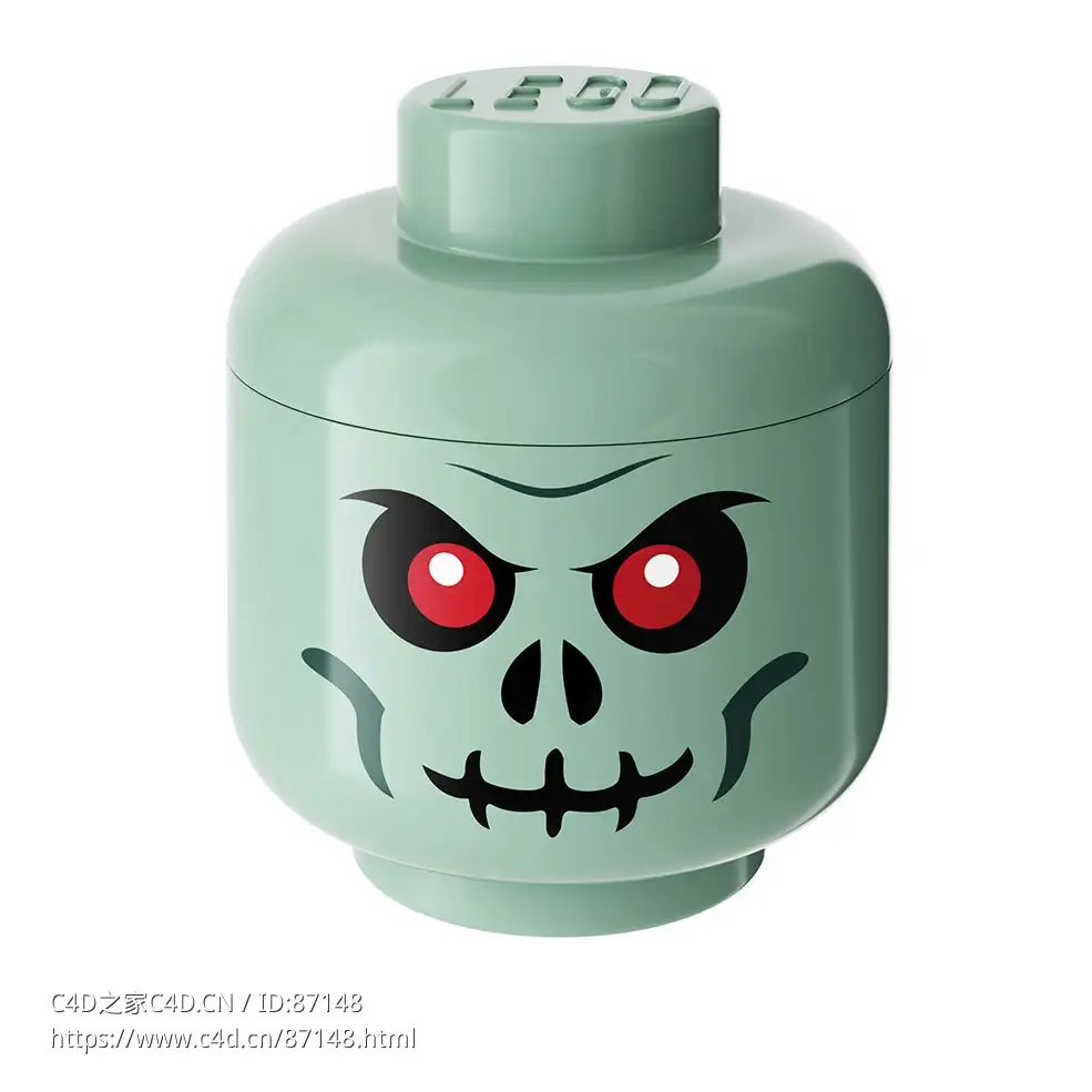 大号绿色骷髅储物头创意收纳3D模型素材下载Large Green Skeleton Storage Head by Leg
