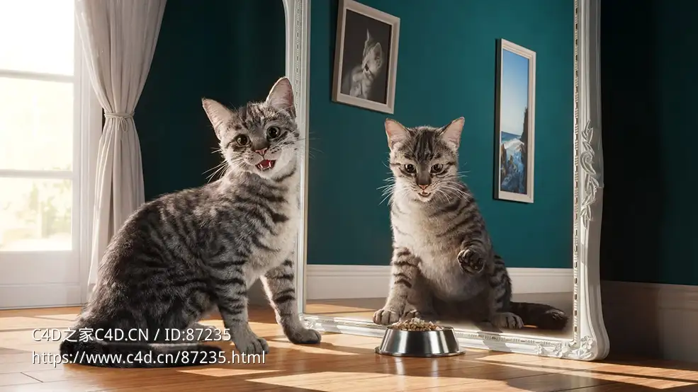 高精细4K贴图灰色虎斑猫动画三维模型免费下载，支持Blender、C4D多软件格式全面兼容VFX Grace - Grey Cat Animated - C4D之家 - JC0L219A2_GreyTabbyCat_Display_Mirror_02-scaled.jpg