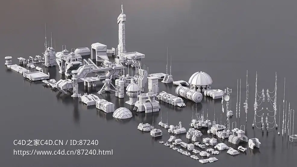 超高精度未来风格科幻建筑模块化套件包3D模型合集115件（含C4D/OBJ/Blender格式及PBR材质贴图资源下载） Sci-Fi Buildings Modular Kitbash Pack - C4D之家 - file.jpg