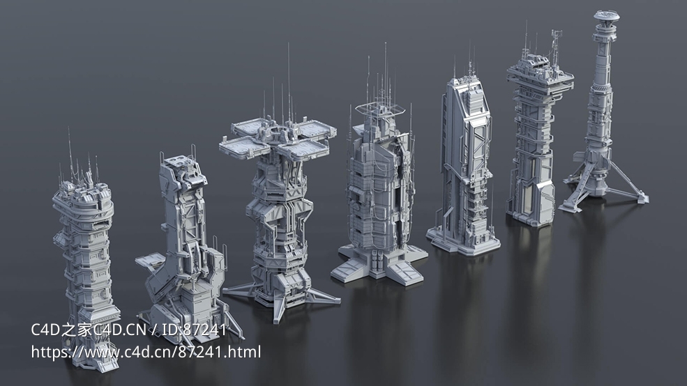 高精度未来科幻军事建筑3D模型包合集（含C4D/OBJ/Blender格式及多种贴图材质 可用于游戏动画场景搭建下载） Sci-Fi Futuristic Military Buildings Pack