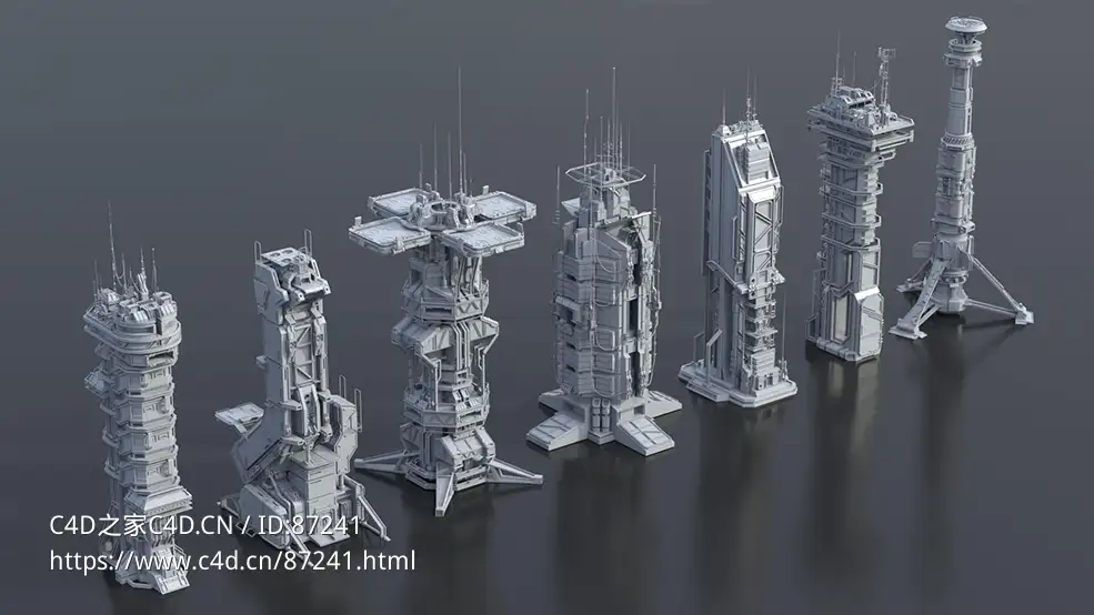 高精度未来科幻军事建筑3D模型包合集（含C4D/OBJ/Blender格式及多种贴图材质 可用于游戏动画场景搭建下载） Sci-Fi Futuristic Military Buildings Pack