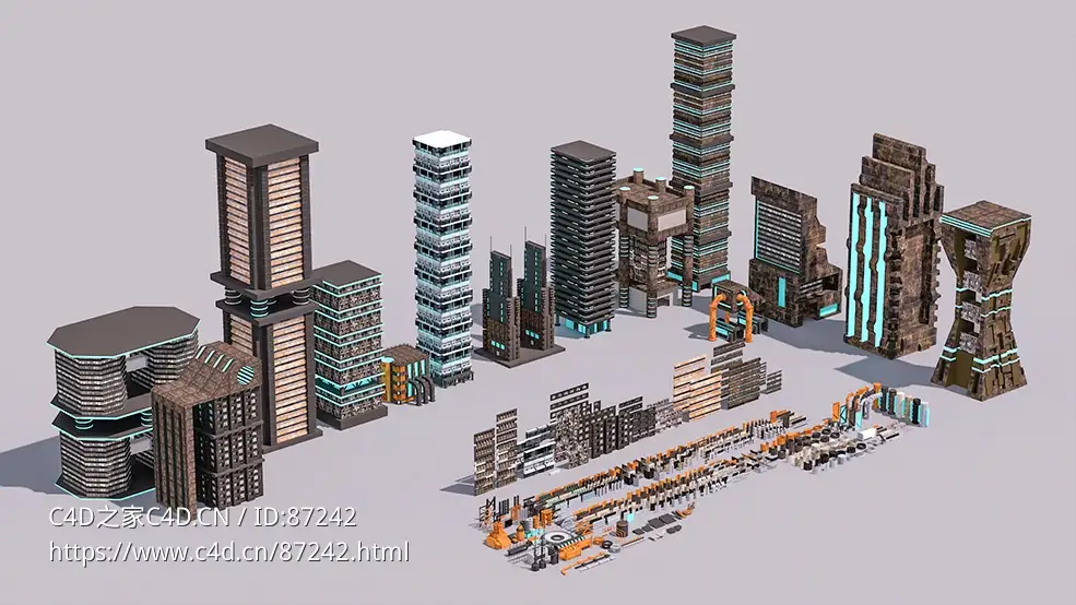 未来科幻城市建筑三维模型资源包含多格式与贴图支持高效搭建高科技都市景观下载 Sci-Fi Building Structure