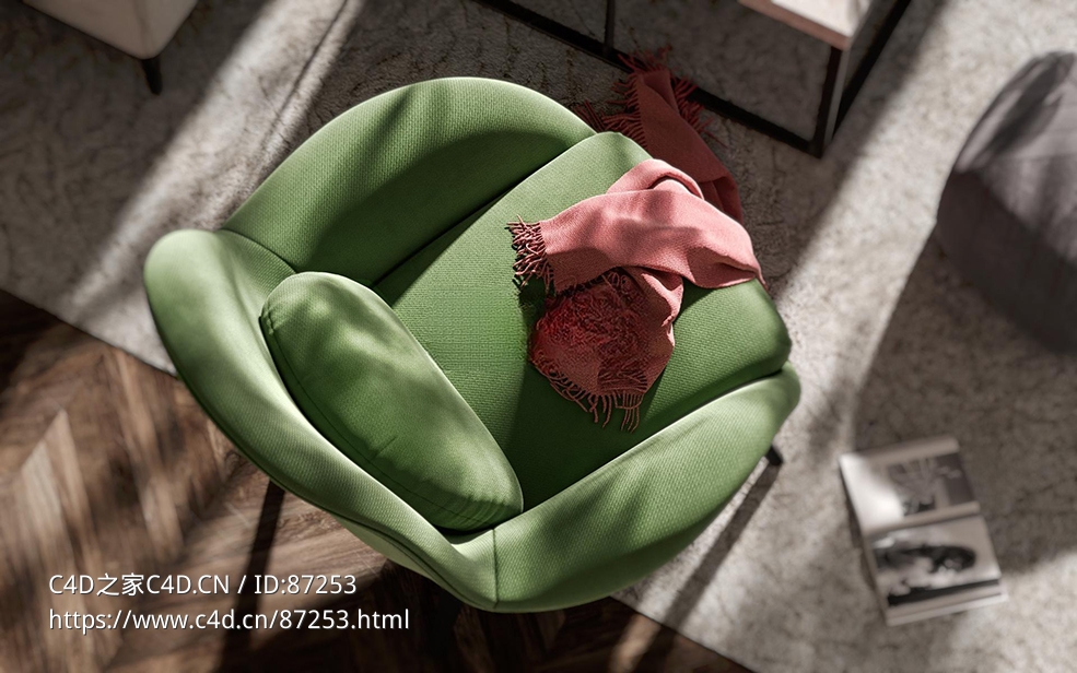 高精度C4D Octane椅子单人椅围巾模型含贴图材质现代家居室内设计可视化渲染工程资源包下载