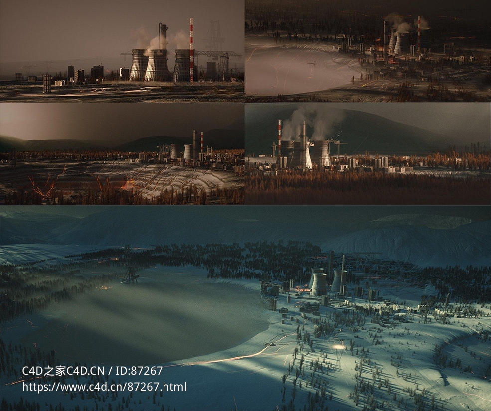 超高精度影视级C4D Octane大型科幻发电站场景工程模型库含全套工业建筑与自然环境资源包powerplant