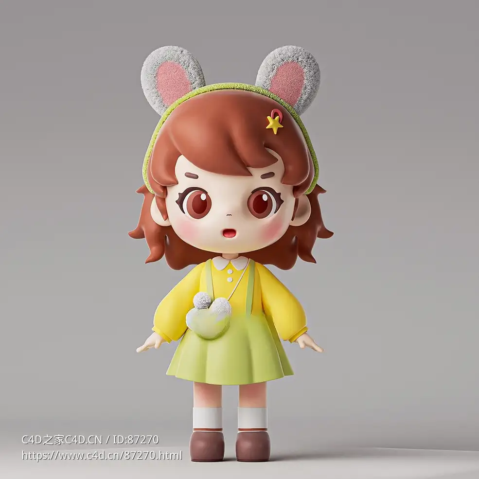 高精度c4d octane渲染卡通人物ip模型可爱卡通小女孩3D模型含贴图材质支持C4D与FBX格式