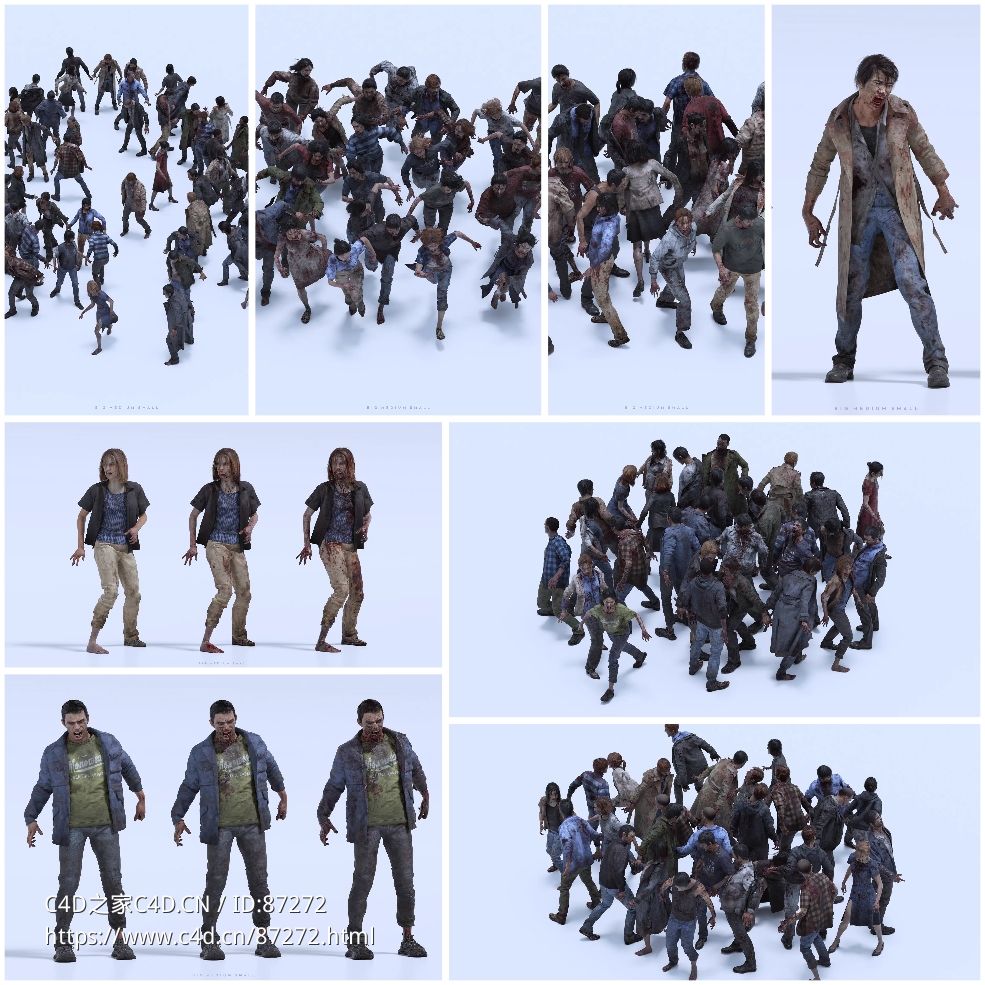 极致真实细节还原，300+高精度末日丧尸感染人群角色3D模型资产包全面支持Blender、Unreal引擎 - C4D之家 - photo-collage(1).jpg
