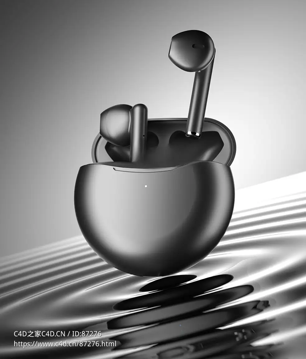 高精度C4D Octane渲染水面蓝牙耳机3D模型素材包带全套贴图材质