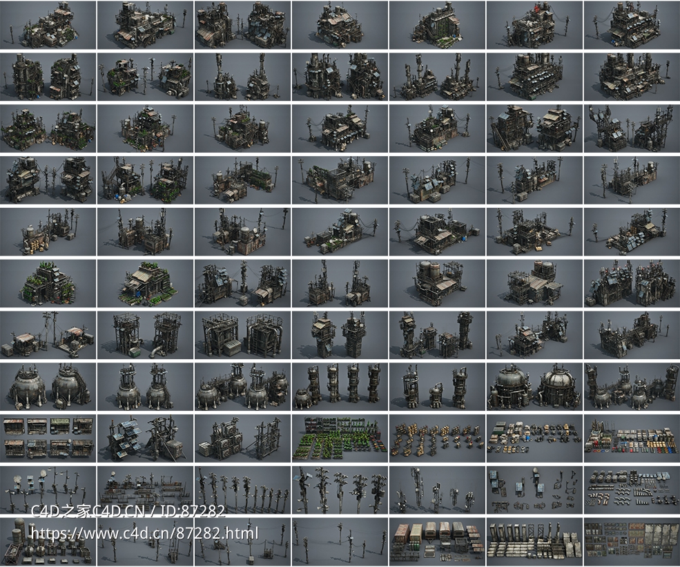 65个后启示录工业废墟幸存者环境场景赛博朋克钢铁机械工厂模块化3D模型资源套装高精度贴图合集Post Apocalypse Survivor Environment Kitbash set - C4D之家 - 未标题.jpg