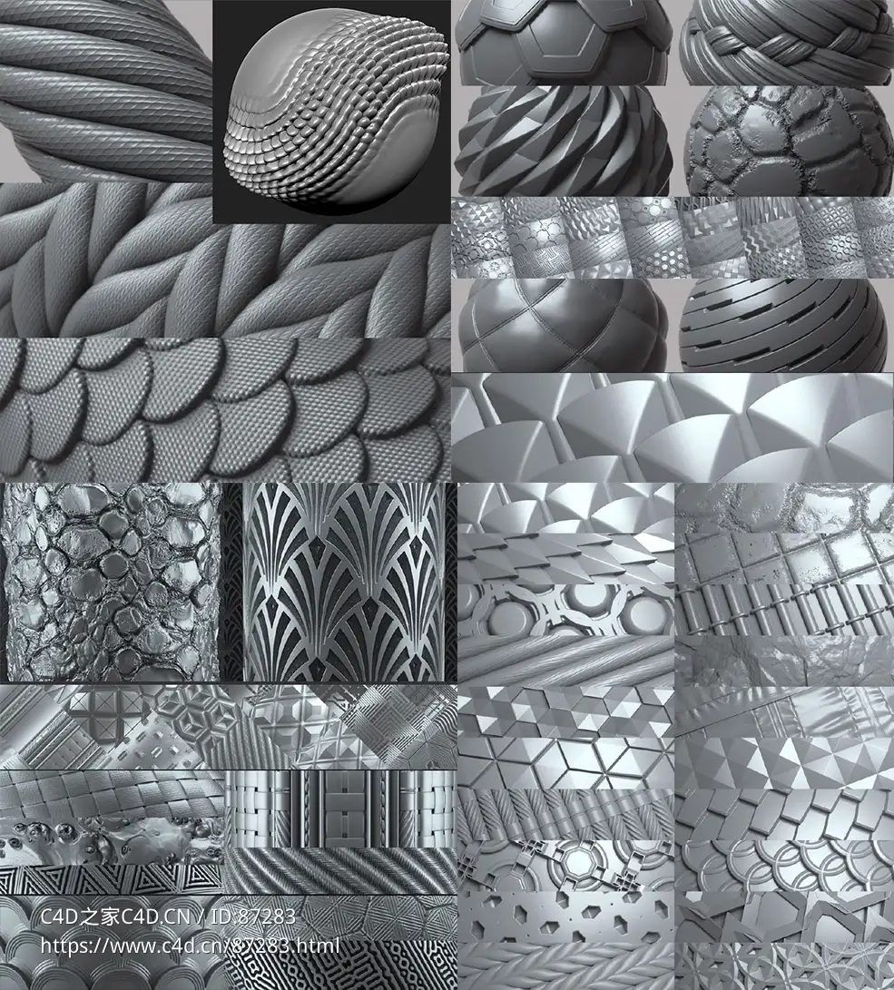 可拼贴置换深度纹理贴图素材 Artstation – ULTIMATE PACK – 255 Tileable Displacement/Alpha Patterns (Part 1 + Part 2)
