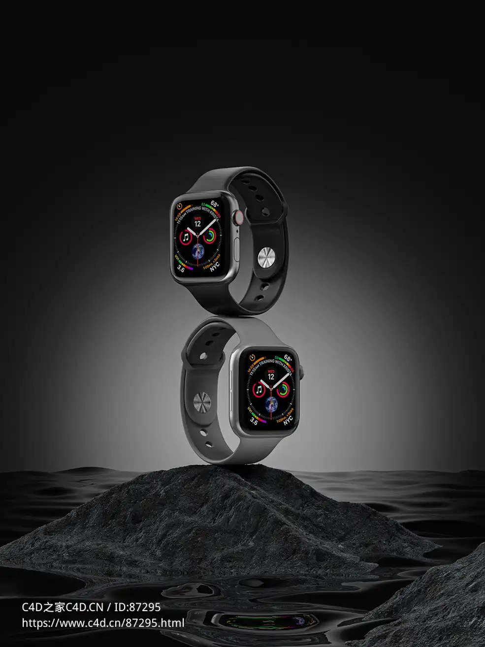 高精度C4D苹果手表iwatch三维模型RS工程包含FBX格式及完整贴图材质适用于产品动画渲染与设计练习