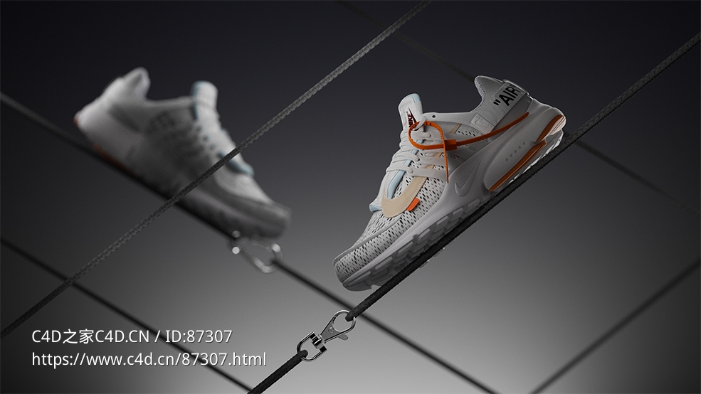 高精度耐克运动鞋广告C4D模型含OCTANE渲染场景及锁扣钥匙扣全套材质贴图免费下载仅供个人学习