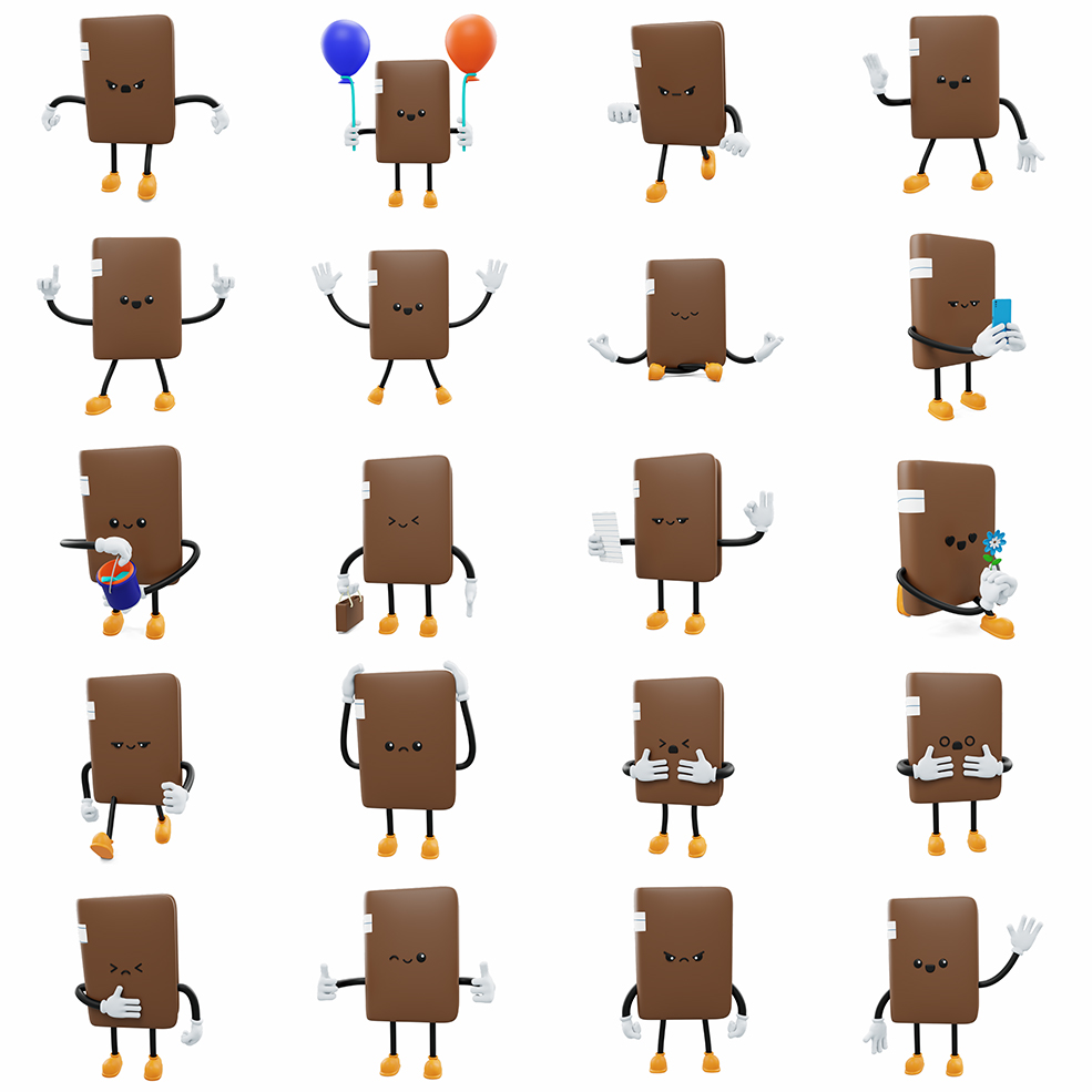 20个卡通书本动漫角色3D模型合集，多场景通用Q版可爱图标，适合教育宣传及动画设计下载资源Book - Social Media Emoji Character