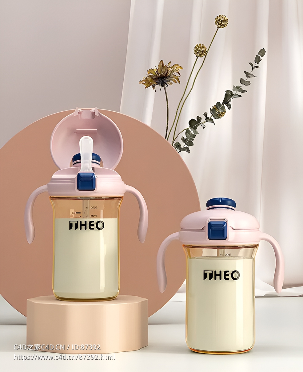 高品质C4D Redshift母婴用品奶瓶3D模型工程含贴图材质实时渲染场景仅供学习参考下载