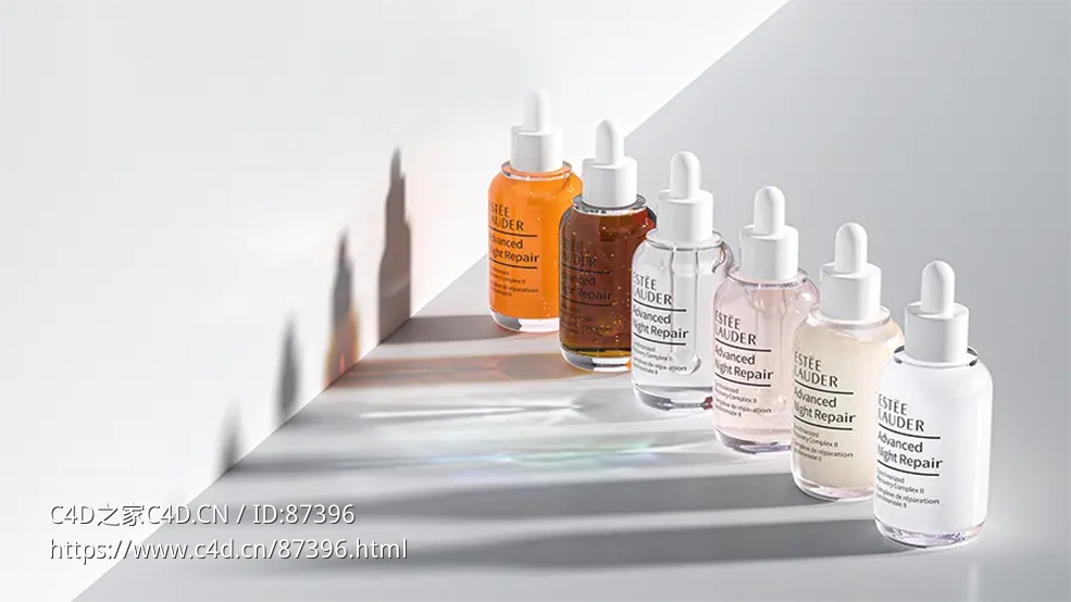 高精度C4D与FBX双格式Redshift渲染化妆品精华液玻璃瓶三维模型套装含全贴图材质下载