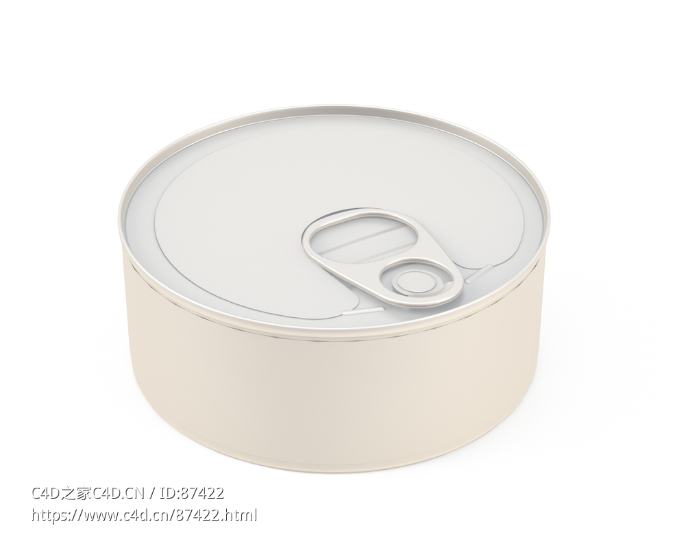 高精度标准圆柱易拉扣罐头盒Cinema 4D三维模型下载，适用于包装设计渲染及多场景可视化项目