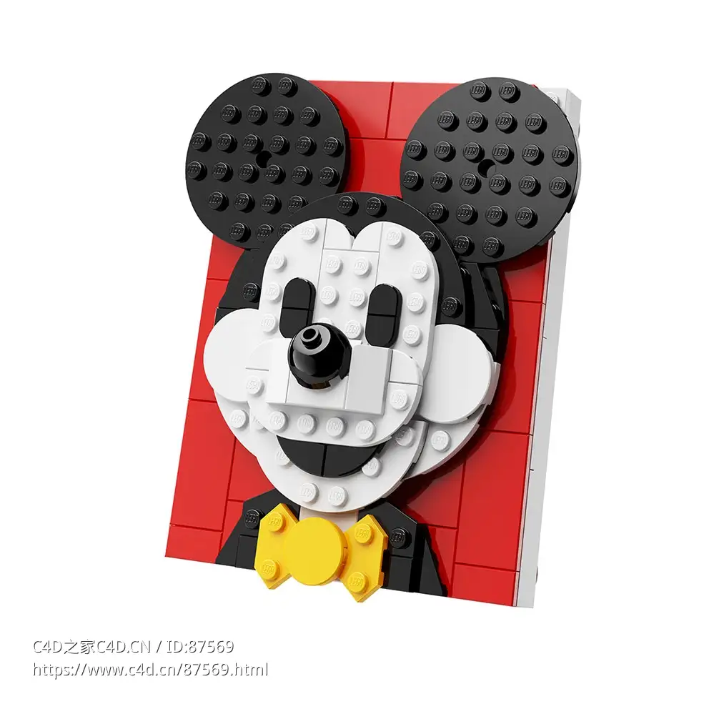 米奇鼠肖像积木 (玩具)3D模型素材下载Mickey Mouse Portrait by Lego