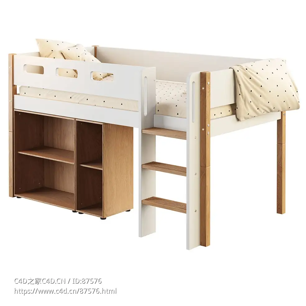 诺尔200x90中高床带梯 (儿童家具)3D模型素材下载Mid-High Bed Nor 200x90 with Ladder