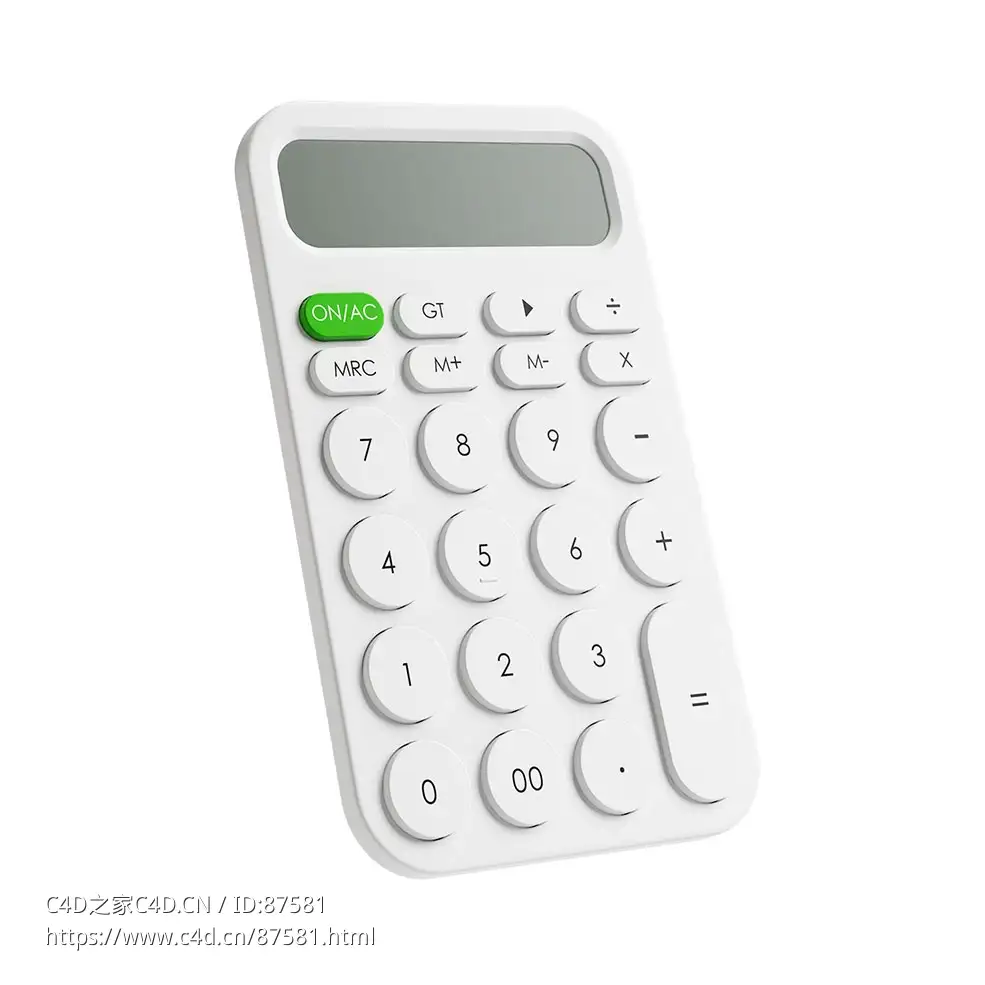 小米12位电子计算器 (办公用品)3D模型素材下载MIIIW 12 Digit Electronic Calculator