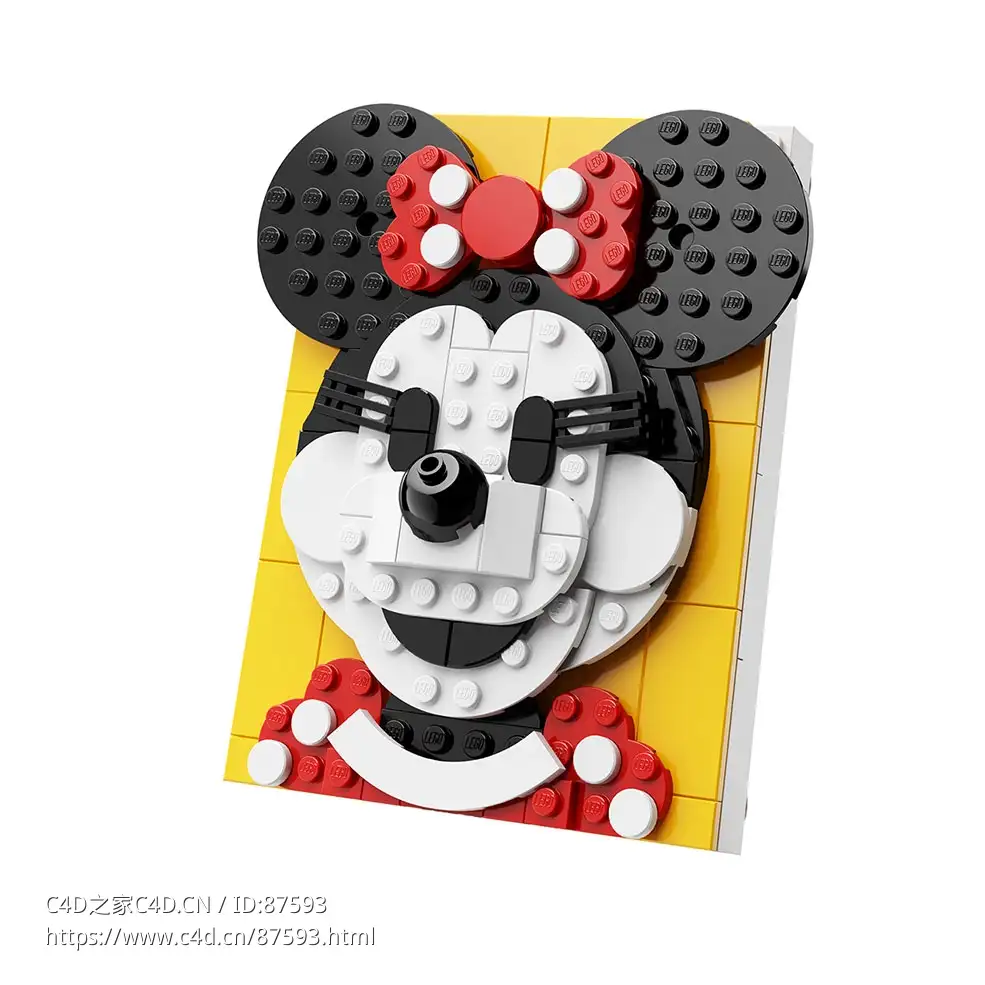 米妮鼠肖像积木 (玩具)3D模型素材下载Minnie Mouse Portrait by Lego