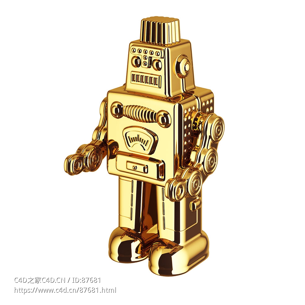 我的金色机器人装饰品Seletti摆件3D模型素材下载My Robot Gold Decorative Object by