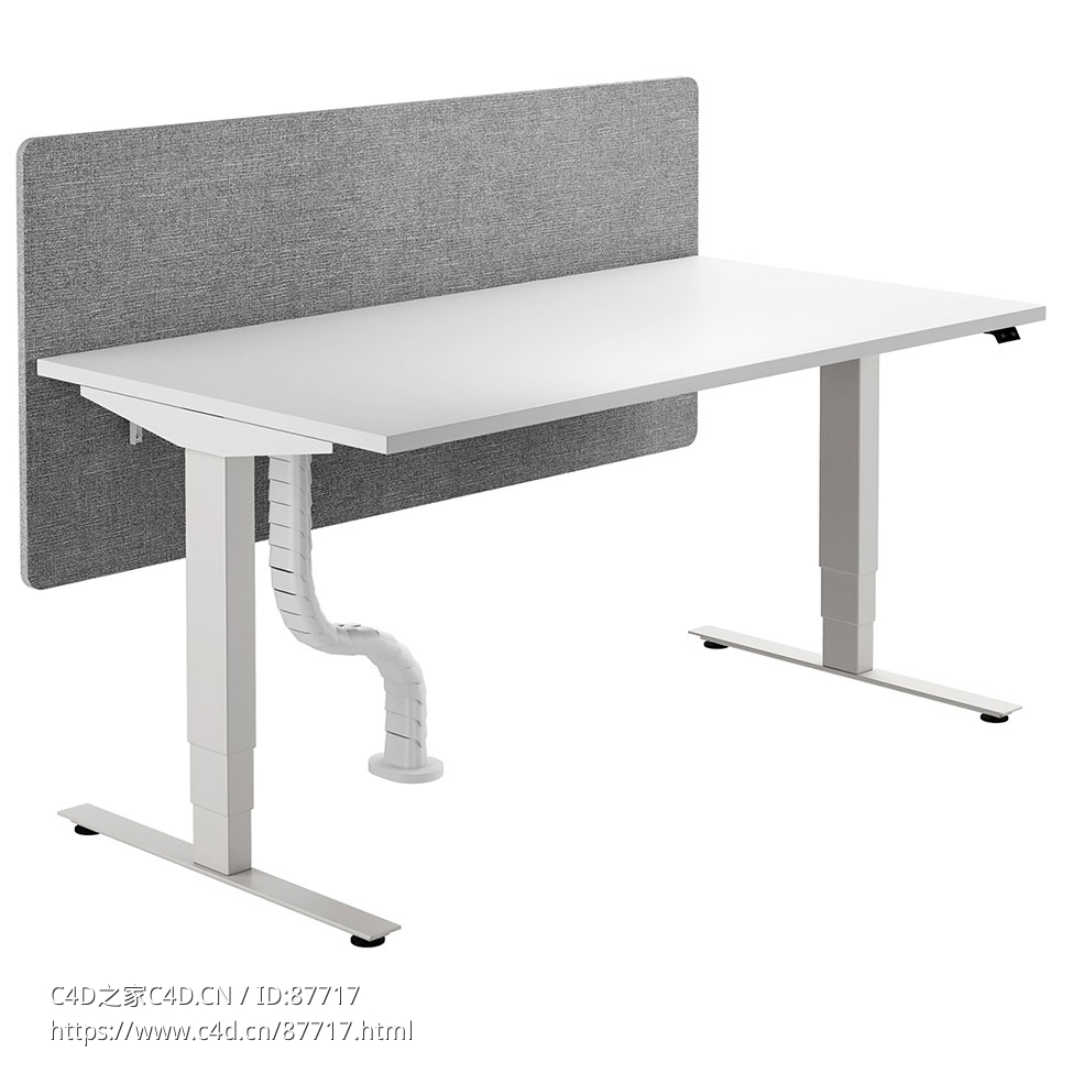 尼维带屏升降桌赫曼米勒办公桌3D模型素材下载Nevi Sit-Stand Desk with Screen by Her