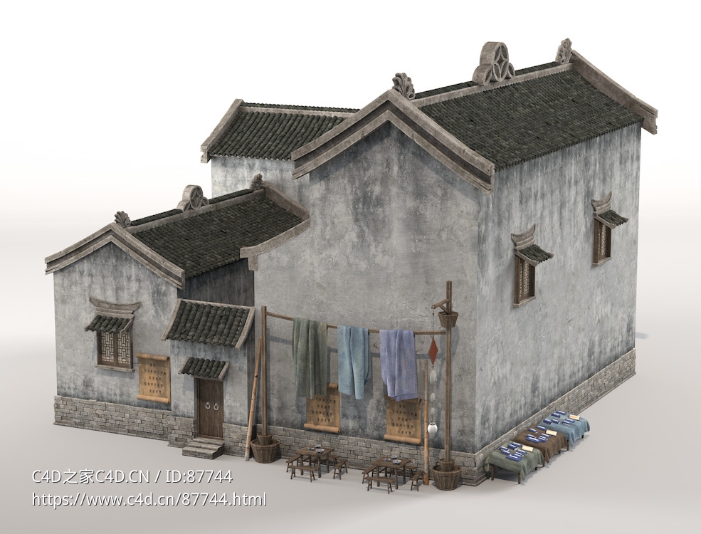 高精度中式古建筑房屋3D模型下载 支持多格式游戏影视渲染兼容 含贴图材质细节丰富适用广泛ancient-architecture