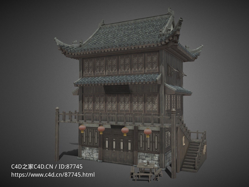 中式古建筑楼阁3D模型下载-精致还原中国传统木构架飞檐设计ancient-architecture - C4D之家 - thumbnail(1).jpg