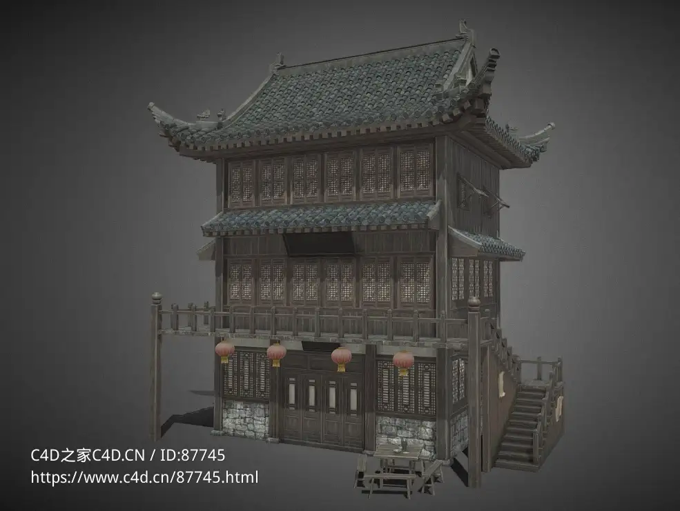 中式古建筑楼阁3D模型下载-精致还原中国传统木构架飞檐设计ancient-architecture - C4D之家 - thumbnail(1).jpg