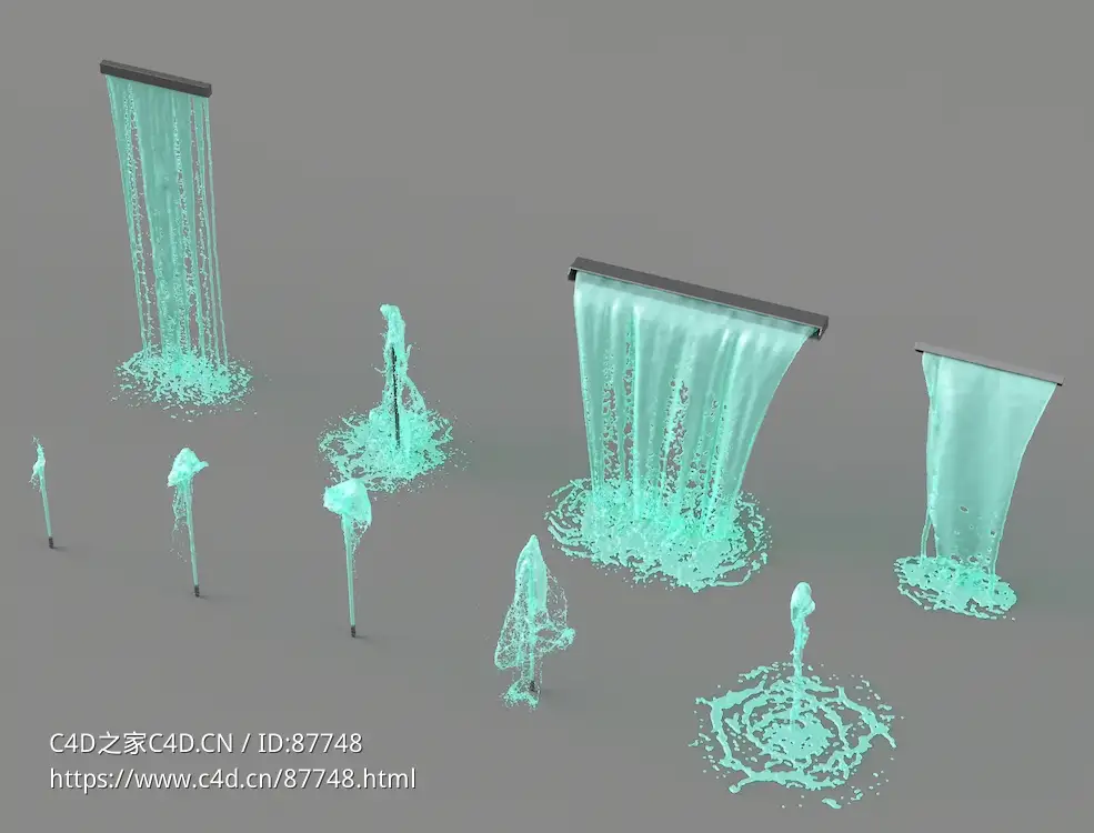 9组超写实高精度瀑布喷泉C4D三维模型合集支持多格式建筑动画游戏特效数字场景设计Water Collection 4 - 3D Model