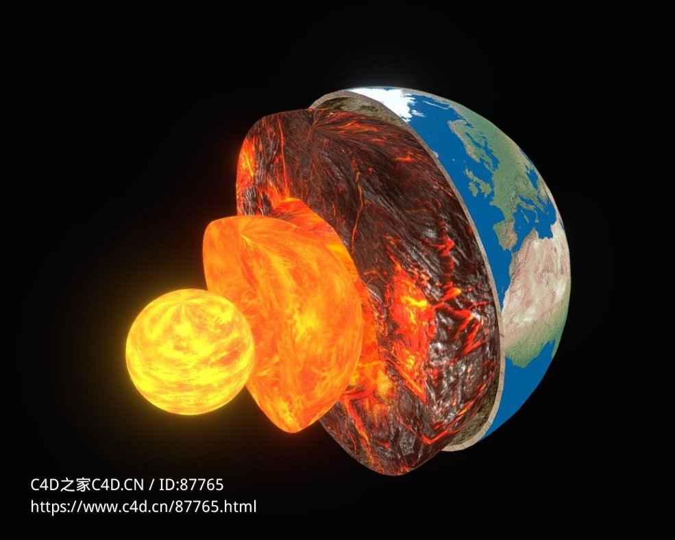 高精度地球内部结构全分层三维模型含真实贴图材质兼容多平台支持教学与科幻展示下载earth-core
