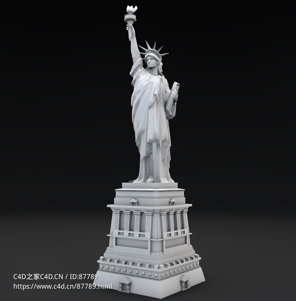 自由女神像高精度三维数字雕塑C4D模型下载，附贴图材质支持多主流格式个人练习参考