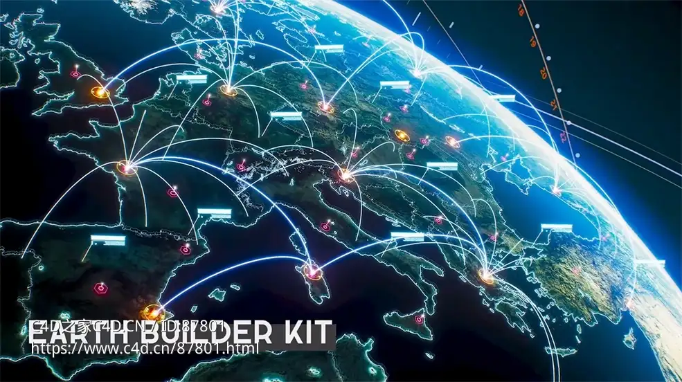 Cinema 4D地球连线动画资产Earth Builder Kit Xpresso版全球可视化路线动态插件免费下载 - C4D之家 - 2.jpg