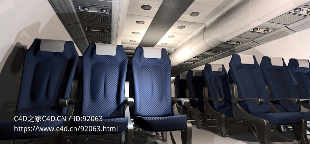 机客舱内座椅高精度3D模型下载 带详细贴图材质 支持C4D/OBJ格式高效编辑渲染3D Model: Airplane Interior