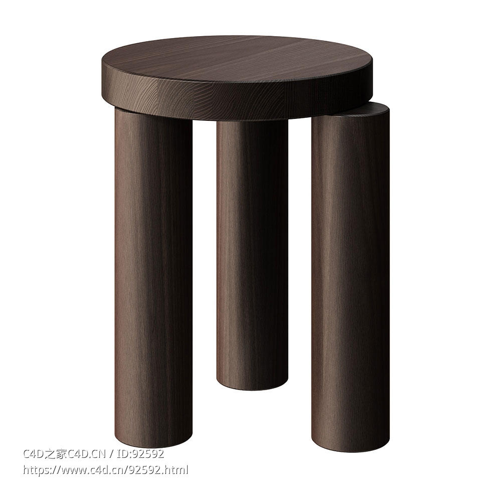 Resident赭色错位吧凳3D模型素材下载Offset Stool Umber by Resident