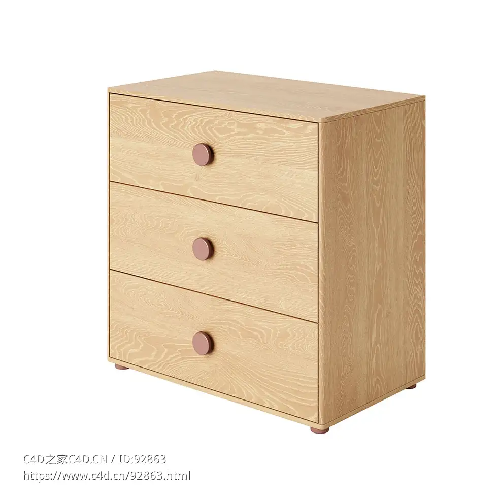 冰棒三抽屉柜 (Flexa儿童家具)3D模型素材下载Popsicle Chest with 3 Drawers by Flexa