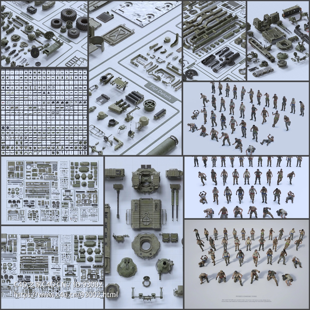 BMS重装甲车队军事武装3D模型包 含550+高精度模块化零件与载具模型BigMediumSmall – Armor