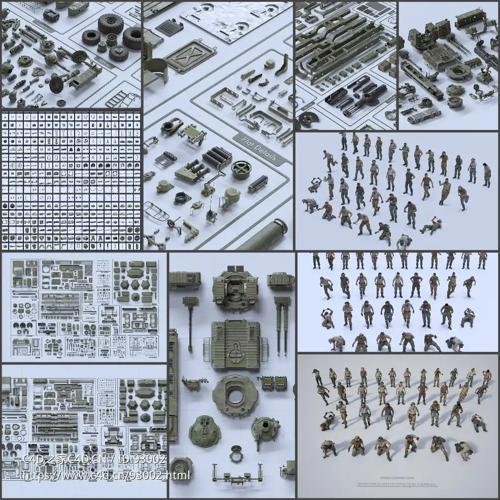 BMS重装甲车队军事武装3D模型包 含550+高精度模块化零件与载具模型BigMediumSmall – Armor