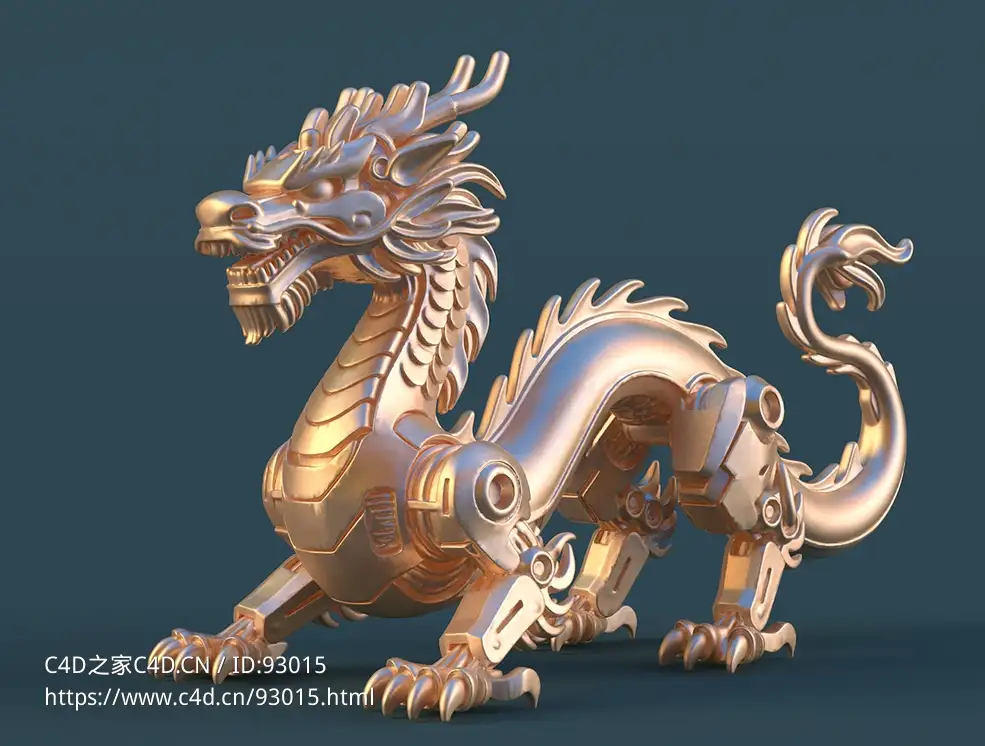 极具科幻赛博朋克风格的机械中国龙3D打印模型详尽设计，兼容STL与C4D格式高精度创意摆件Cyberpunk Chinese Dragon