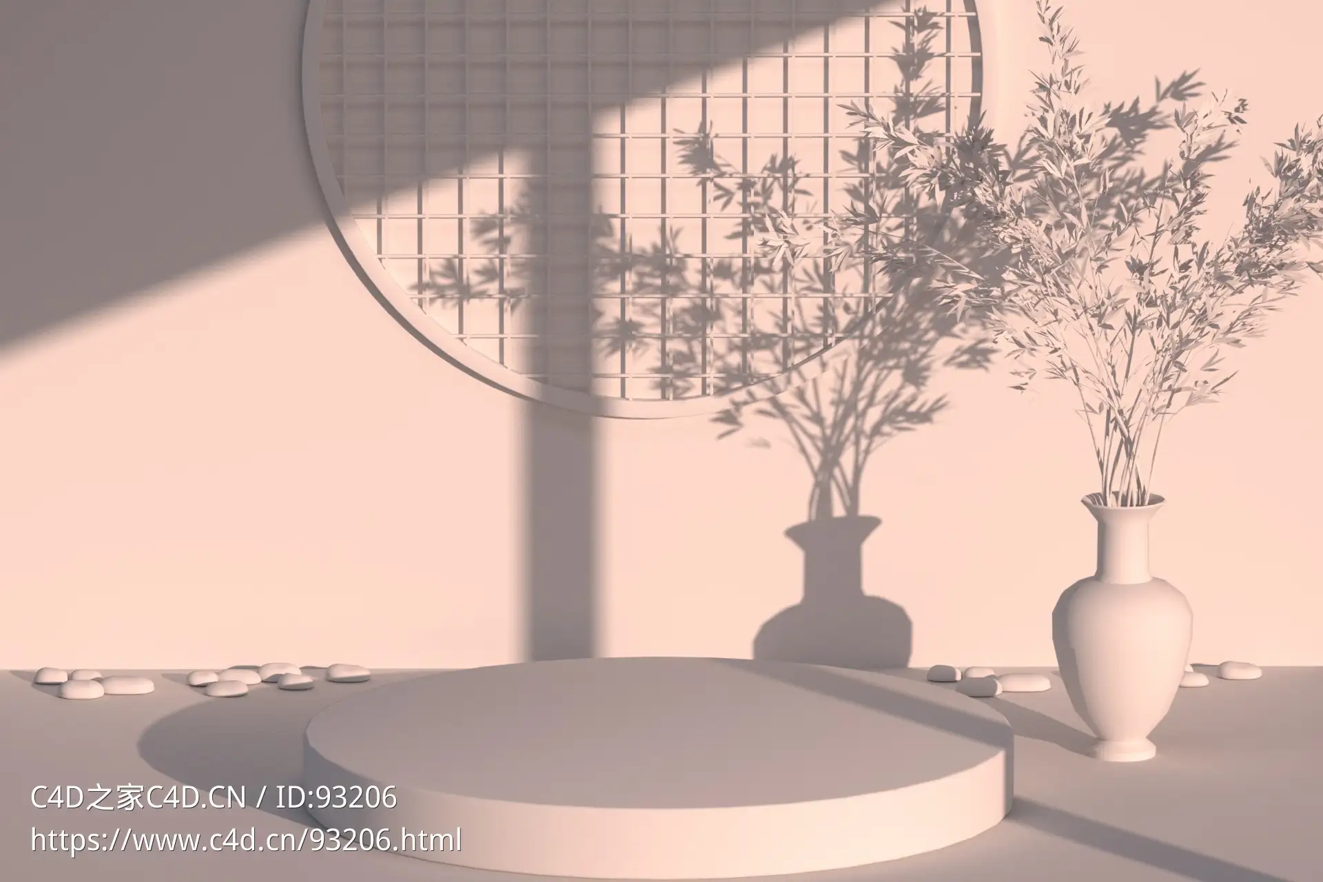 【OC】中国风通用新中式展台实景光影展示背景 - C4D之家 - 横版白模