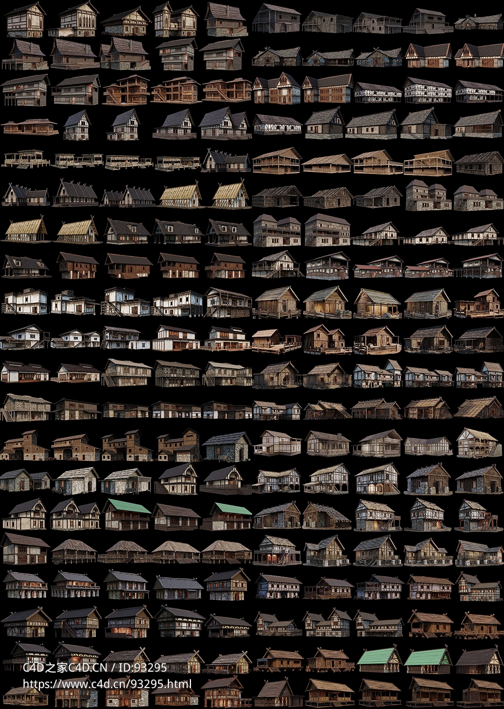 超高清4K贴图中世纪欧洲古建筑房屋模型Blender/FBX格式200套完整素材包免费下载1 - 200 OLD MEDIEVAL HOUSES BUILDINGS PACK