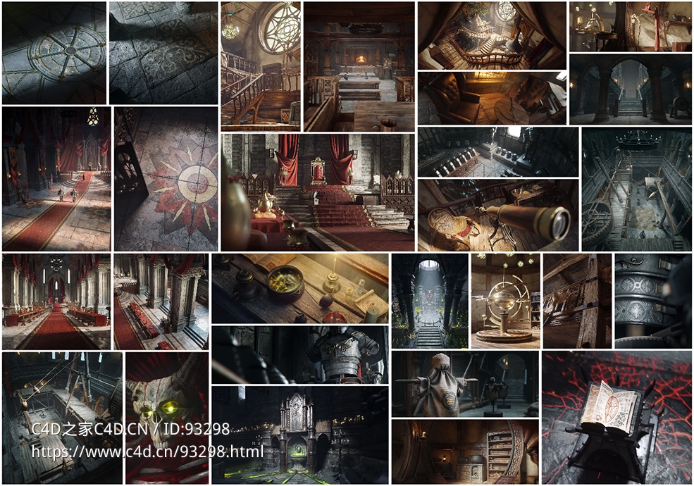 超全中世纪奇幻室内场景3D模型合集下载_支持C4D OBJ Blender Unreal多格式_适用游戏影视制作KitBash3D – Enchanted Interiors