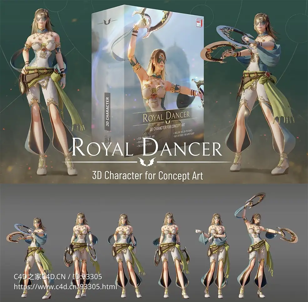 皇家舞者女性游戏人物角色3D模型 Royal Dancer – 3D Character for Concept Art