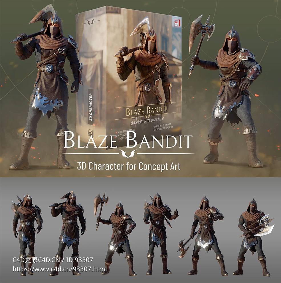 战士人物角色3D模型 Blaze Bandit – 3D Character for Concept Art