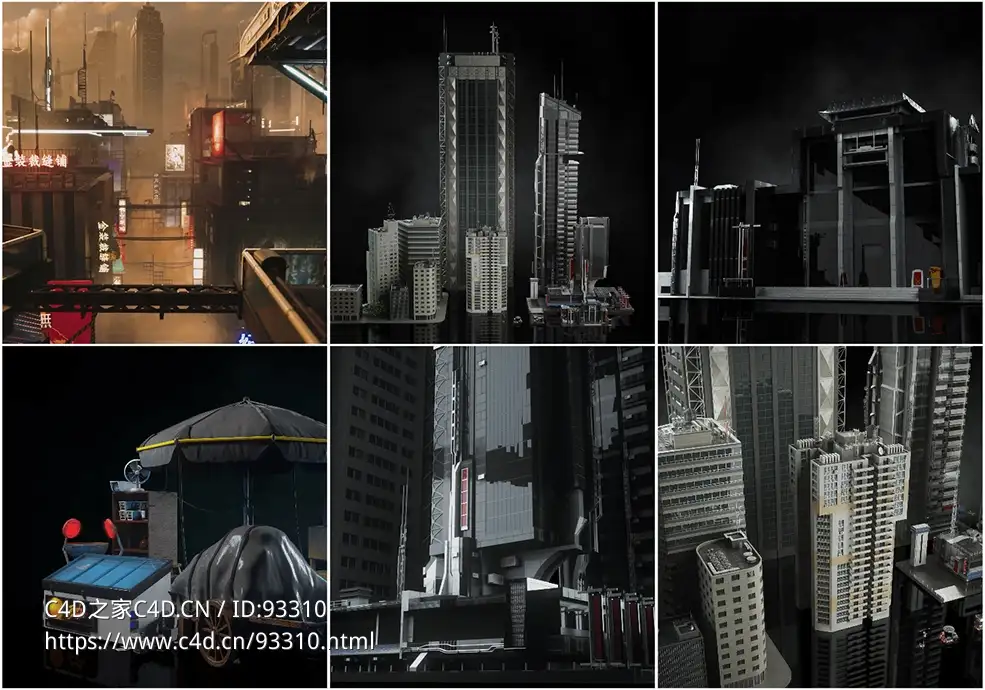 未来科幻都市建筑3D模型套装免费下载 支持C4D OBJ Blender Unreal多平台高精度贴图KitBash3D - Neo City