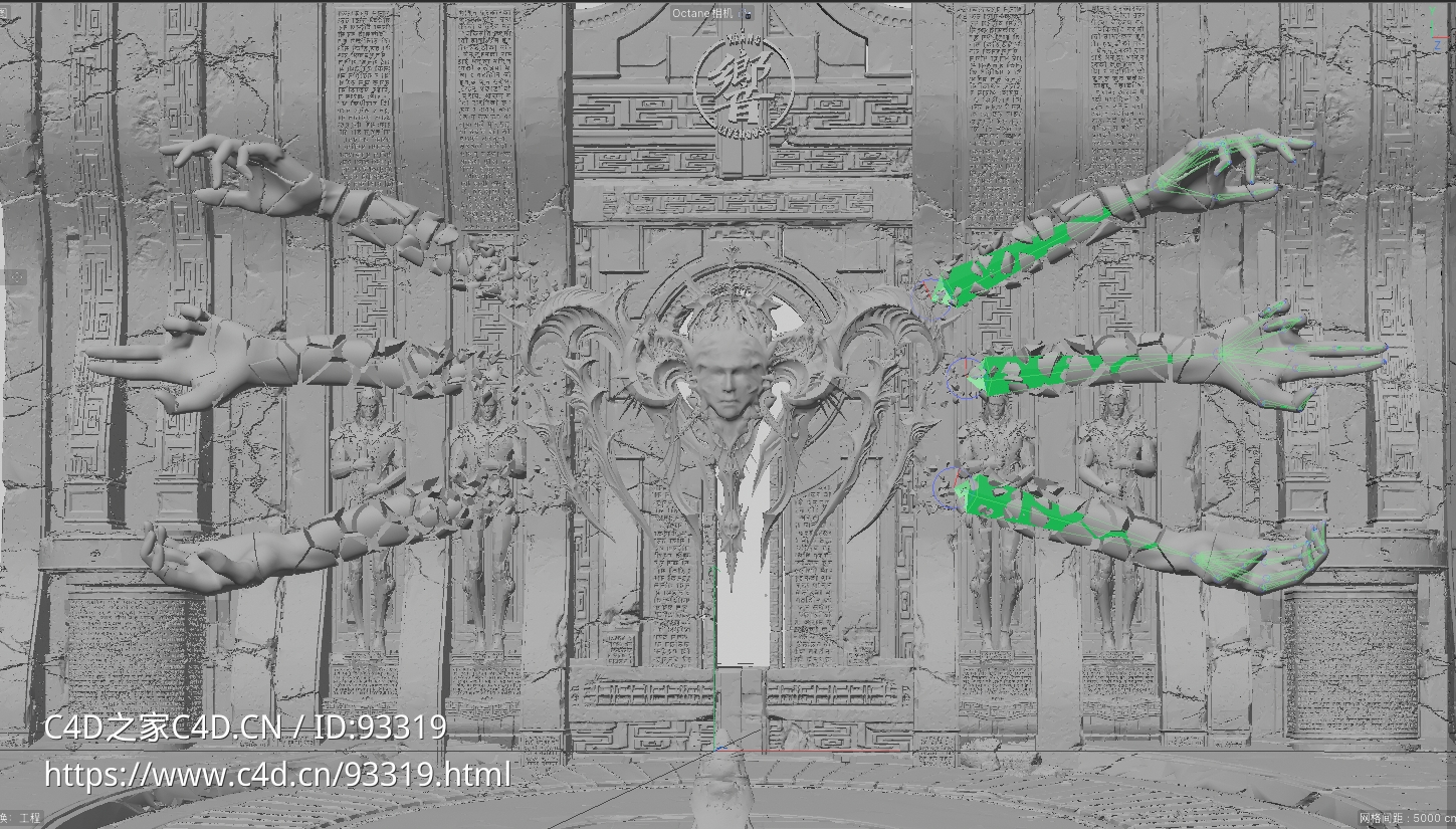 神秘石庙祭坛6臂怪物C4D OCTANE工程文件