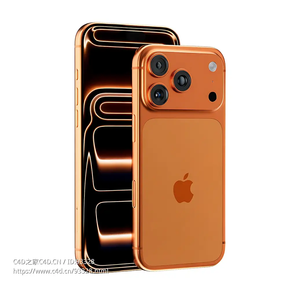 苹果最新iPhone 17 Pro Max高精度3D模型免费下载支持C4D/Blender/FBX/Keyshot格式可用于渲染与动画制作