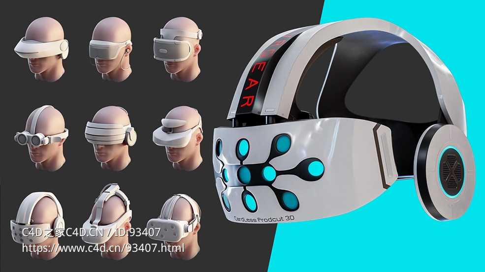 超现实未来科幻风VR虚拟现实头戴眼镜3D模型资源全套免费下载-多风格高精度素材合集VR Glasses and HeadSet - Base Mesh vol.11