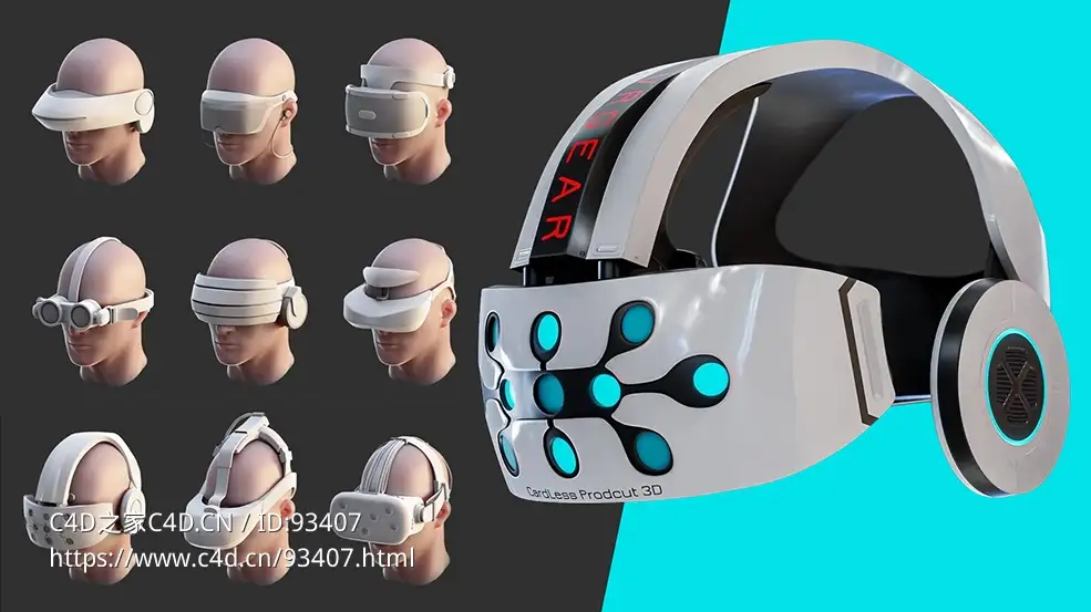 超现实未来科幻风VR虚拟现实头戴眼镜3D模型资源全套免费下载-多风格高精度素材合集VR Glasses and HeadSet - Base Mesh vol.11