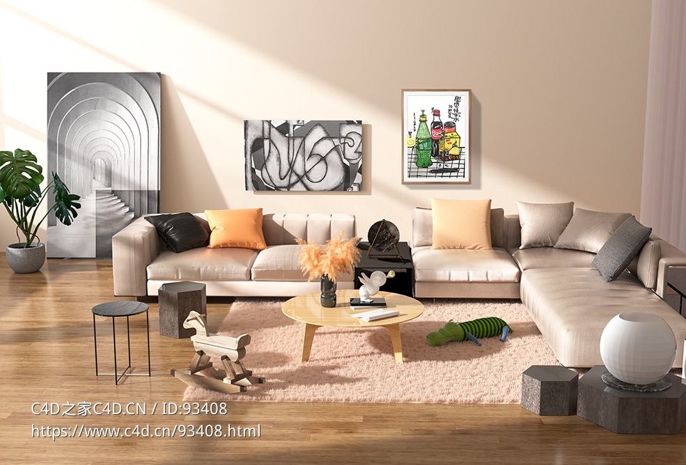 c4d OC现代室内客厅渲染模型